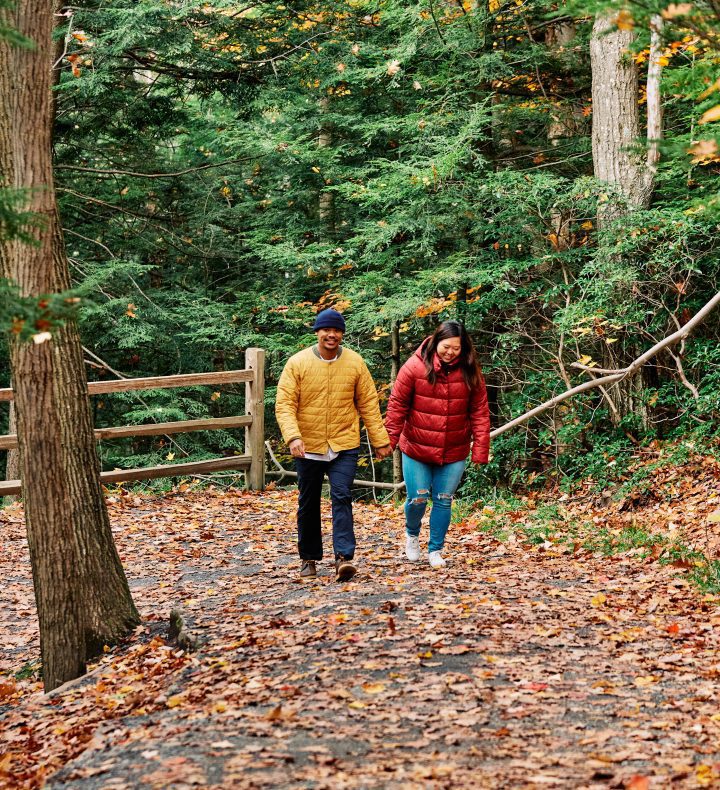 Catskills Hikes. Couple hiking in the Catskills in fall