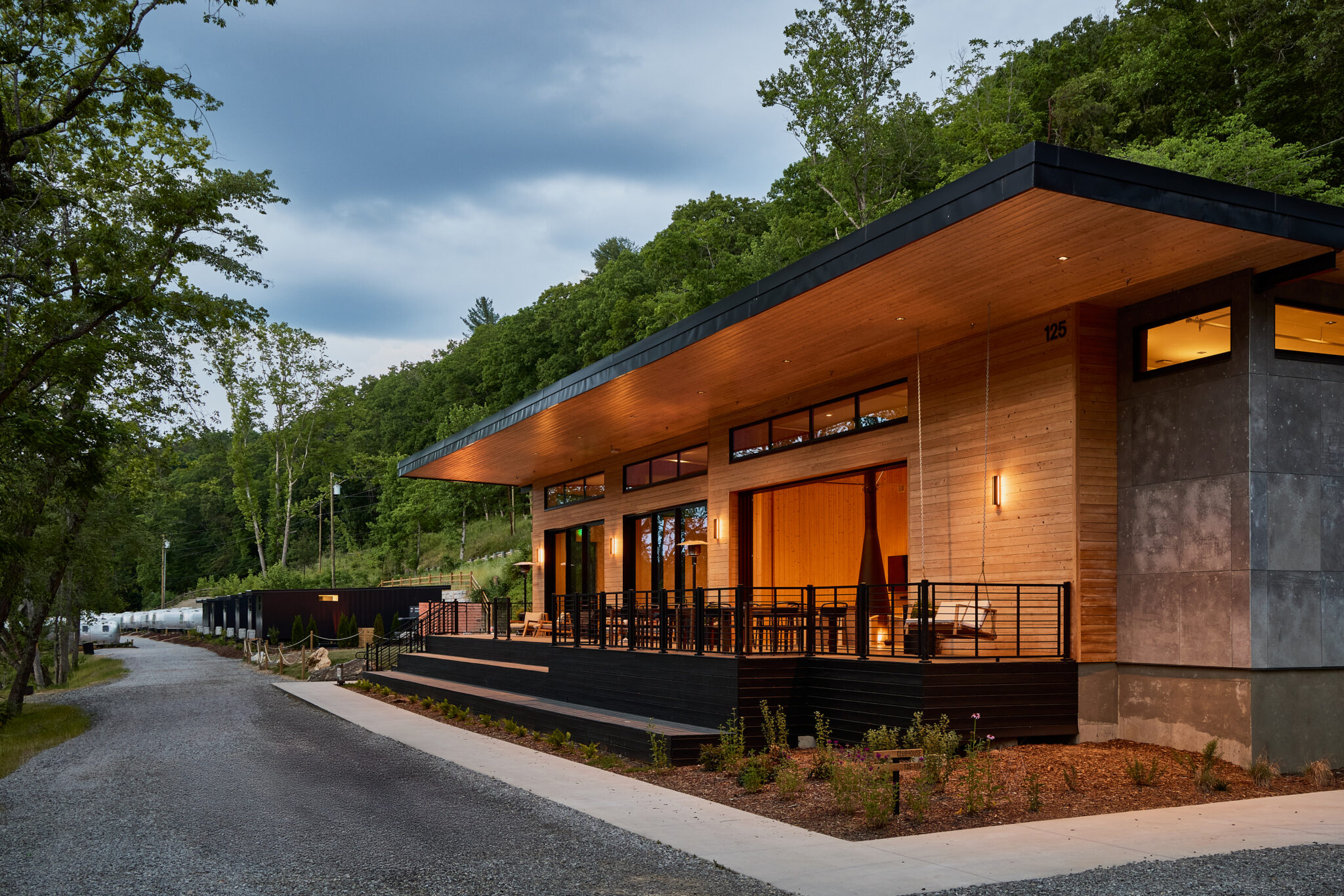 AutoCamp Asheville Clubhouse Deck Exterior