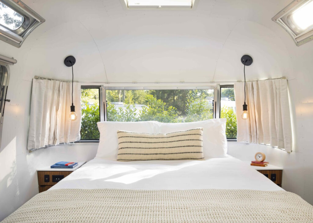 Bed inside AutoCamp premium airstream