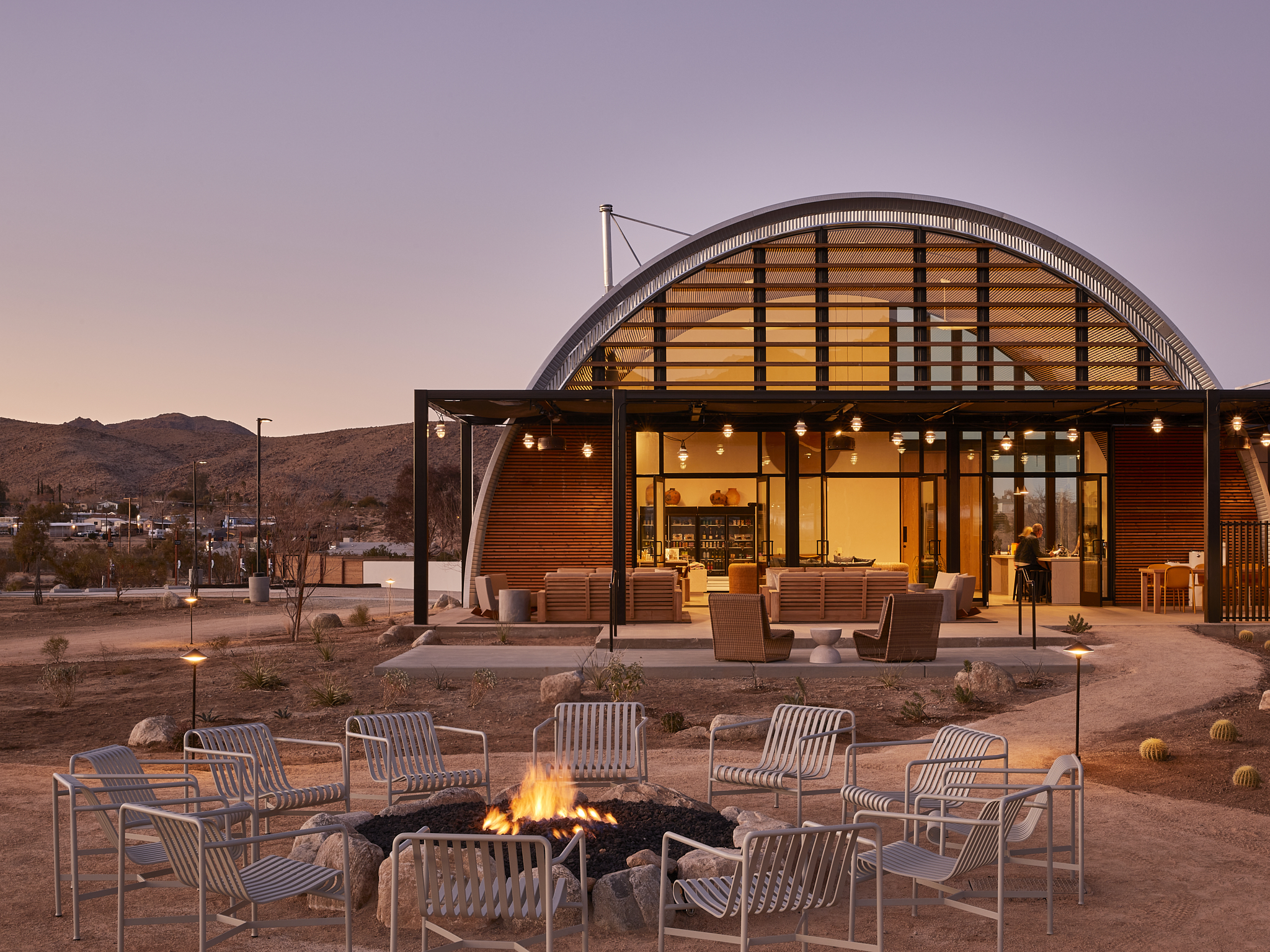 autocamp joshua tree clubhouse at sunset
