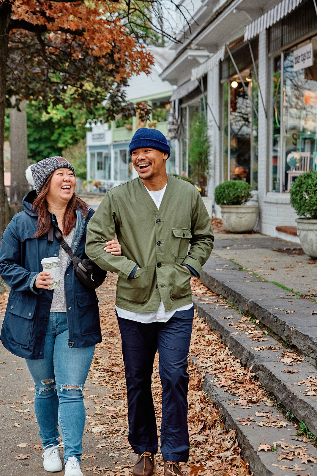 Couple walking in town near Catskills