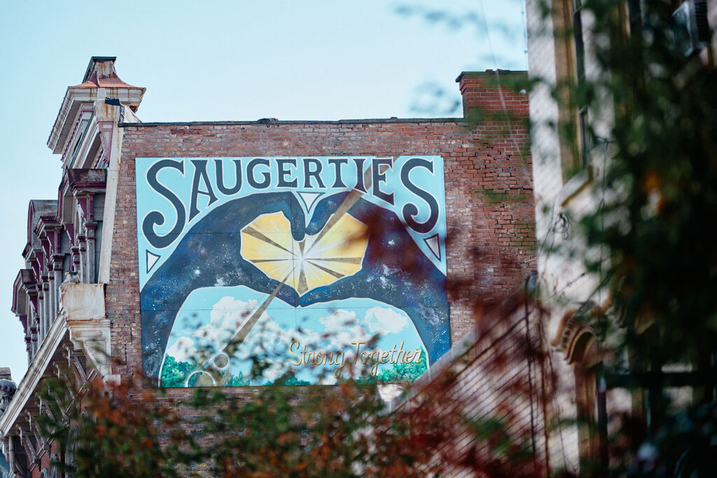Saugerties sign on building side