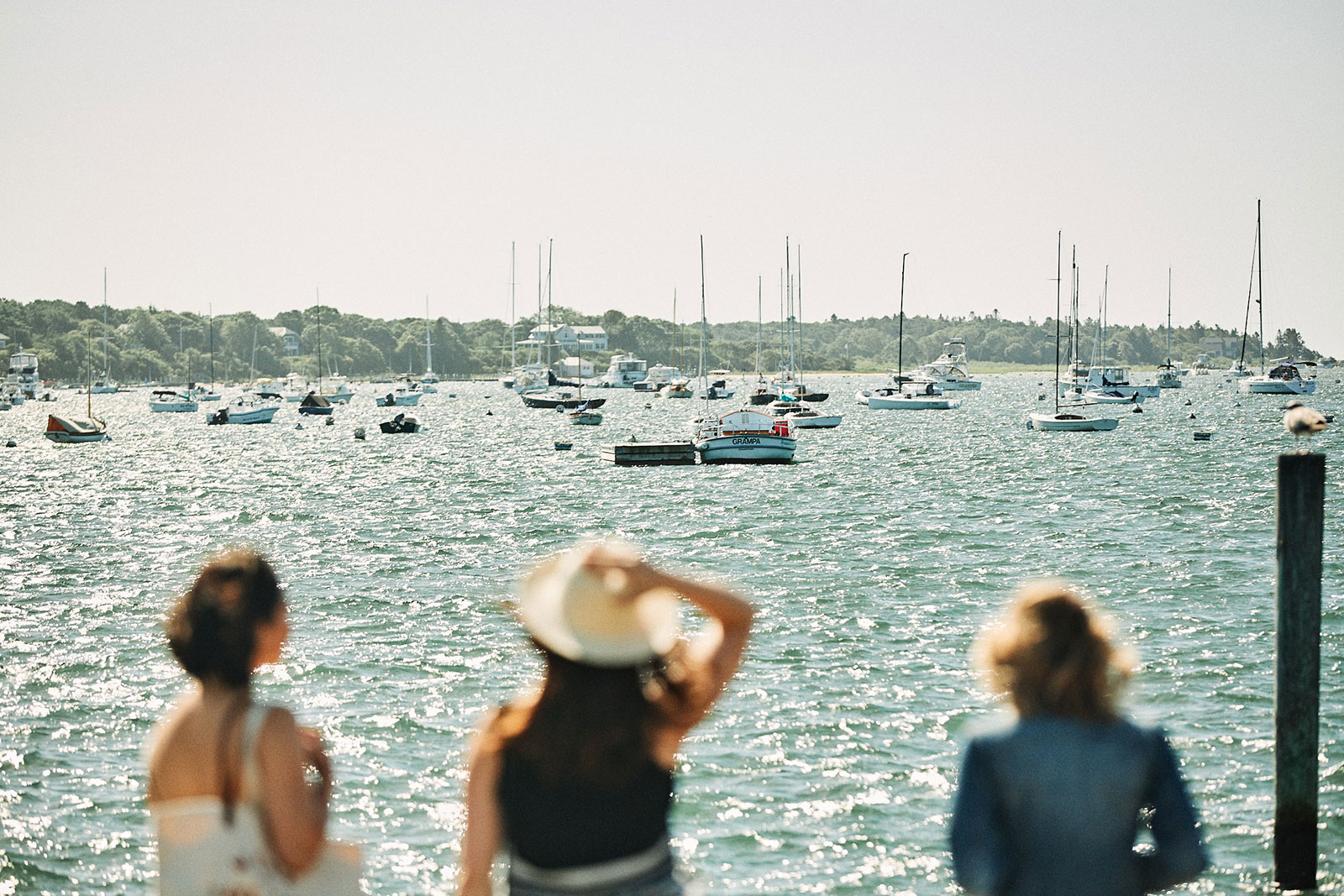 Three women looking at boats on the Cape