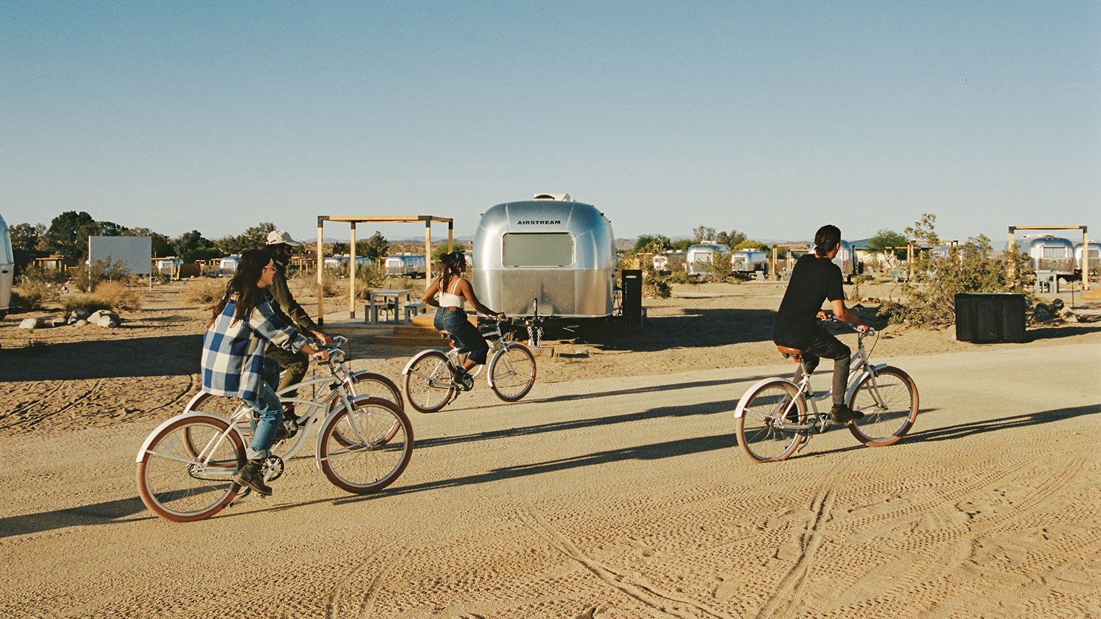 Four friends biking in the desert