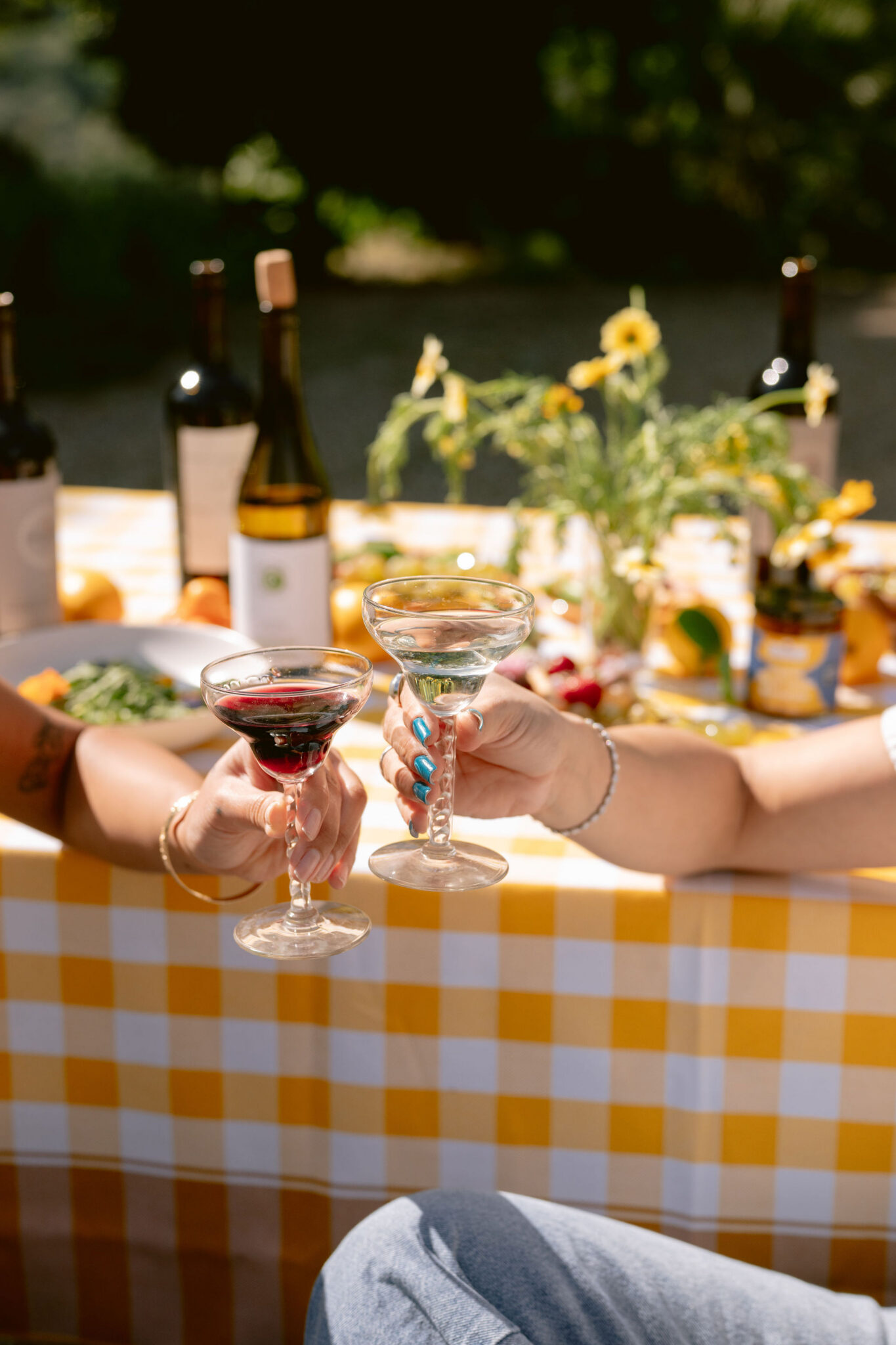 Clif Family Winery snack table with glasses of wine cheers