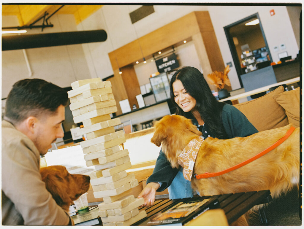Dog and family in Clubhouse with games